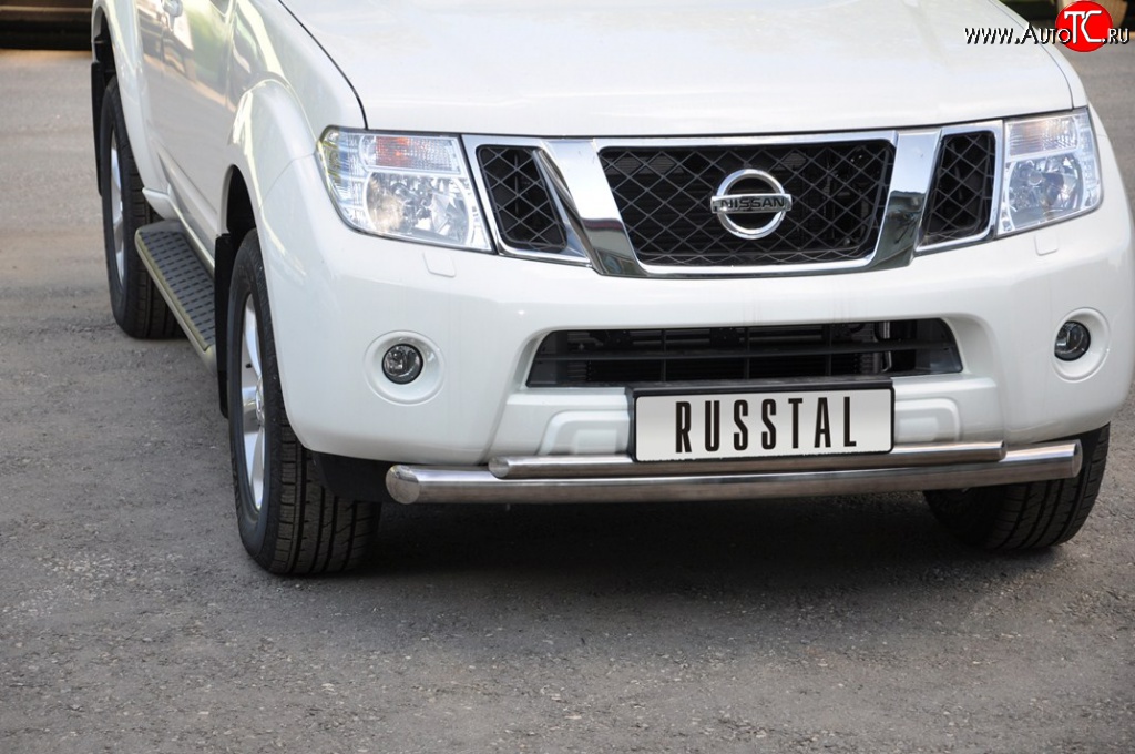 20 999 р. Защита переднего бампера (2 трубыØ76 и 42 мм, нержавейка) SLITKOFF  Nissan Pathfinder  R51 (2004-2007) дорестайлинг  с доставкой в г. Майкоп