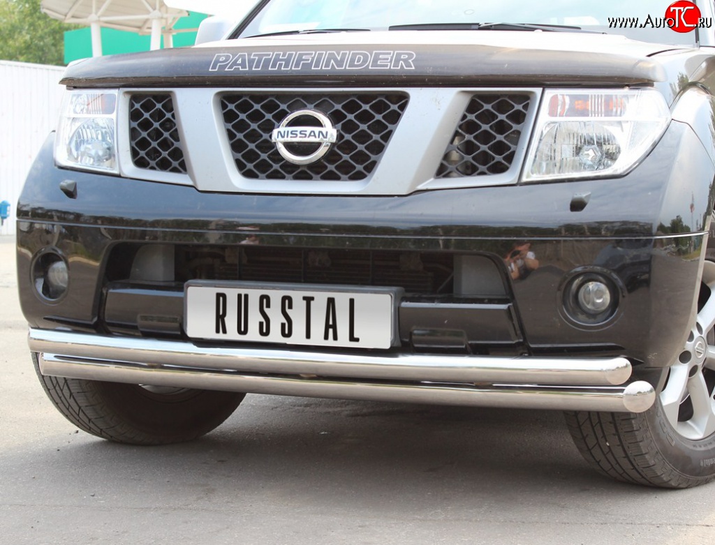 20 399 р. Защита переднего бампера (2 трубыØ76 и 63 мм, нержавейка) SLITKOFF  Nissan Pathfinder  R51 (2004-2007) дорестайлинг  с доставкой в г. Майкоп