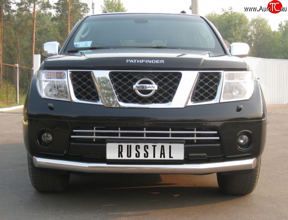 15 249 р. Одинарная защита переднего бампера SLITKOFF диаметром 76 мм Nissan Pathfinder R51 дорестайлинг (2004-2007)  с доставкой в г. Майкоп
