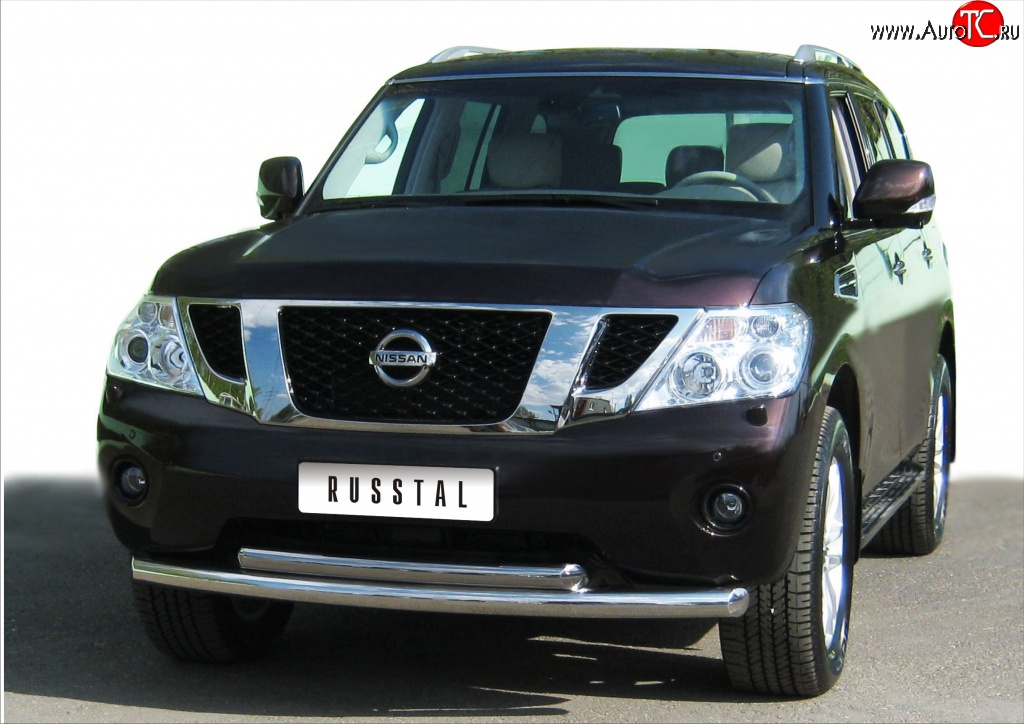 22 999 р. Защита переднего бампера (2 трубыØ76 и 63 мм, нержавейка) SLITKOFF  Nissan Patrol  6 (2010-2014) Y62 дорестайлинг  с доставкой в г. Майкоп