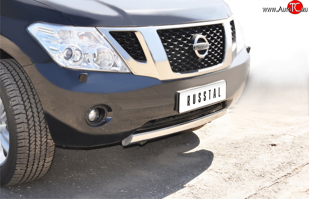 11 599 р. Защита переднего бампера (Ø75х42 мм, нержавейка) Russtal Nissan Patrol 6 Y62 дорестайлинг (2010-2014)  с доставкой в г. Майкоп