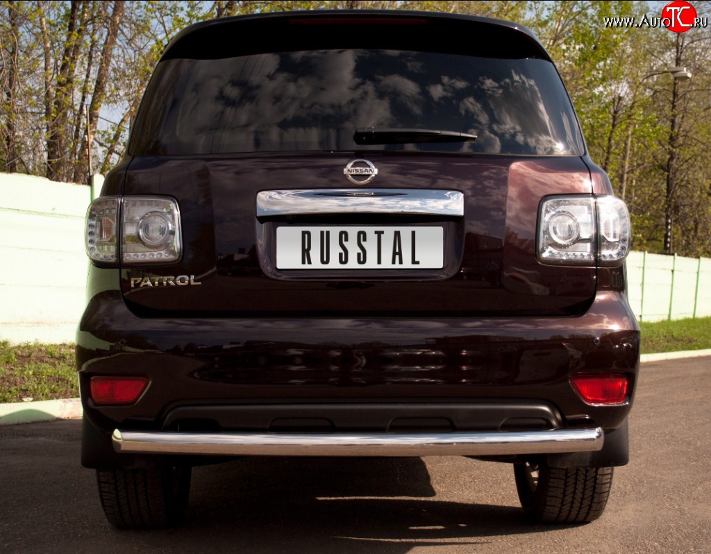 15 249 р. Защита заднего бампера (Ø76 мм, нержавейка) SLITKOFF Nissan Patrol 6 Y62 дорестайлинг (2010-2014)  с доставкой в г. Майкоп