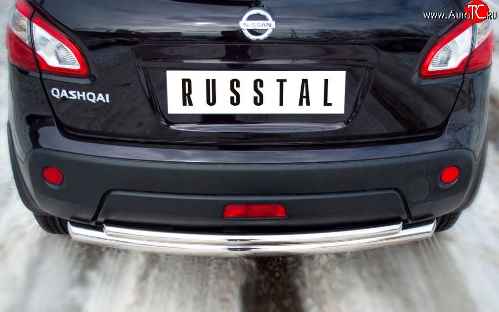 16 499 р. Защита заднего бампера (Ø63 и 42 мм, нержавейка) SLITKOFF  Nissan Qashqai  1 (2010-2013) J10 рестайлинг (полированная нержавейка)  с доставкой в г. Майкоп
