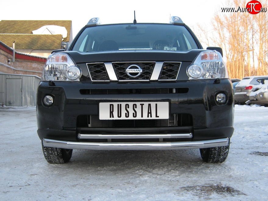 17 399 р. Защита переднего бампера (2 трубыØ63 и 42 мм, нержавейка) SLITKOFF Nissan X-trail 1 T30 дорестайлинг (2000-2003)  с доставкой в г. Майкоп