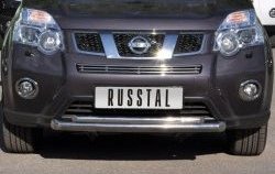 Защита переднего бампера (2 трубыØ76 и 42 мм, нержавейка) SLITKOFF Nissan X-trail  2 T31 (2010-2015) рестайлинг
