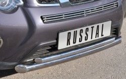 16 599 р. Защита переднего бампера (2 трубыØ76 и 42 мм, нержавейка) SLITKOFF Nissan X-trail 2 T31 рестайлинг (2010-2015)  с доставкой в г. Майкоп. Увеличить фотографию 2