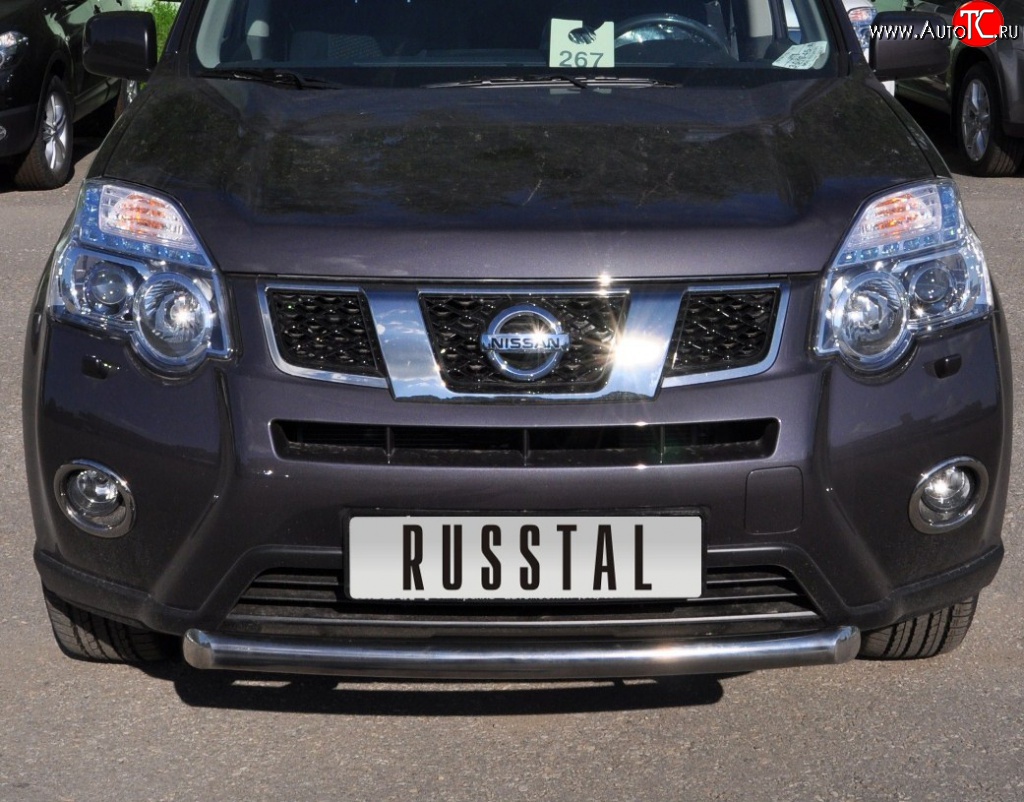 9 199 р. Одинарная защита переднего бампера Russtal диаметром 76 мм Nissan X-trail 2 T31 рестайлинг (2010-2015)  с доставкой в г. Майкоп