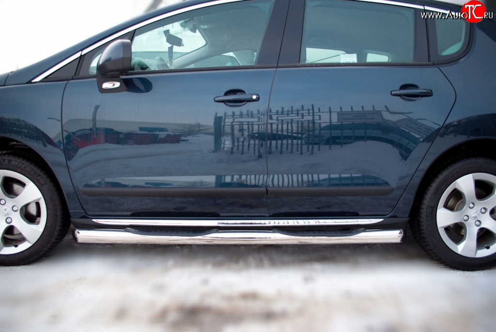 83 999 р. Защита порогов Russtal из трубы d76 мм с пластиковыми вставками для ног Peugeot 3008 рестайлинг (2013-2017) (Защита порогов с со скосами на торцах (вариант 1))  с доставкой в г. Майкоп