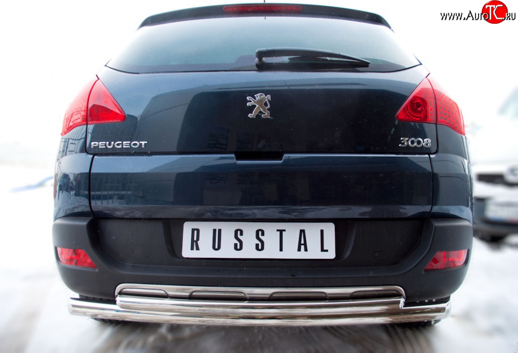 16 499 р. Защита заднего бампера (Ø 63 и 42 мм, нержавейка) SLITKOFF Peugeot 3008 дорестайлинг (2009-2013)  с доставкой в г. Майкоп