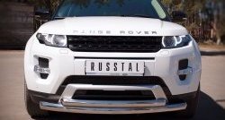 Защита переднего бампера (2 трубыØ76 и 42 мм, нержавейка) SLITKOFF Land Rover Range Rover Evoque  1 L538 (2011-2015) дорестайлинг 3 дв., дорестайлинг 5 дв.