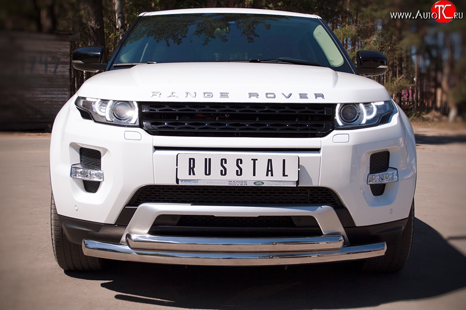 22 099 р. Защита переднего бампера (2 трубыØ76 и 42 мм, нержавейка) SLITKOFF  Land Rover Range Rover Evoque  1 L538 (2011-2015) дорестайлинг 3 дв., дорестайлинг 5 дв.  с доставкой в г. Майкоп