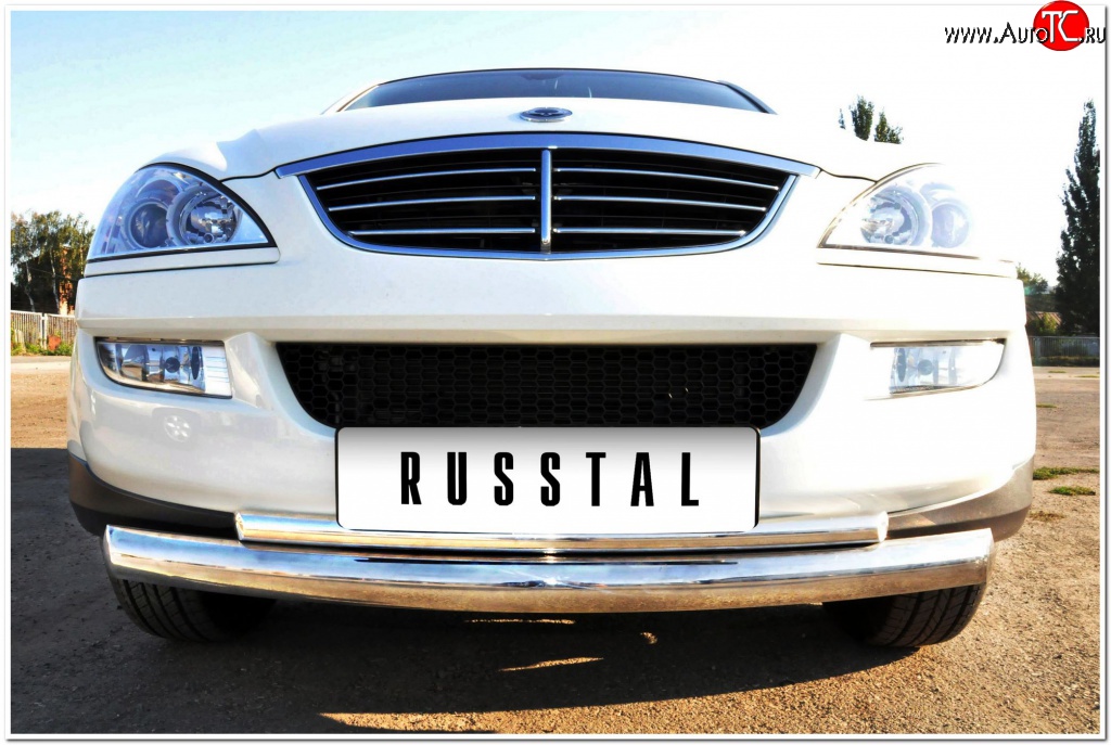 10 949 р. Защита переднего бампера (2 трубыØ63 и 42 мм, нержавейка) Russtal SSANGYONG Kyron дорестайлинг (2005-2007)  с доставкой в г. Майкоп