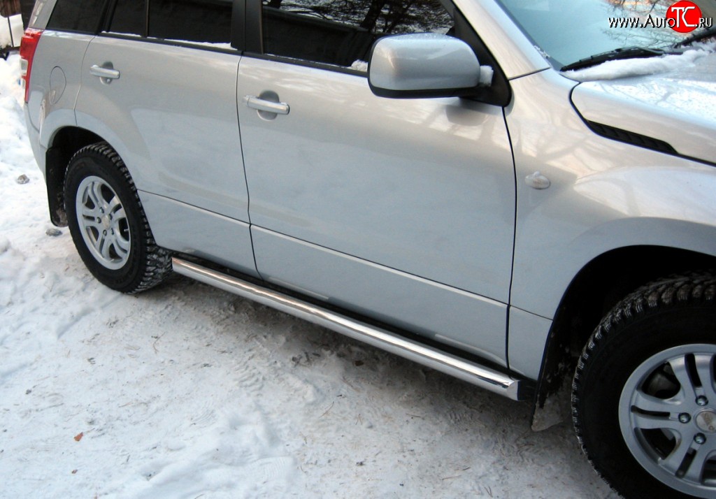77 999 р. Защита порогов Russtal из круглой трубы диаметром 76 мм Suzuki Grand Vitara JT 5 дверей 2-ой рестайлинг (2012-2016) (Защита порогов с со скосами на торцах (вариант 1))  с доставкой в г. Майкоп