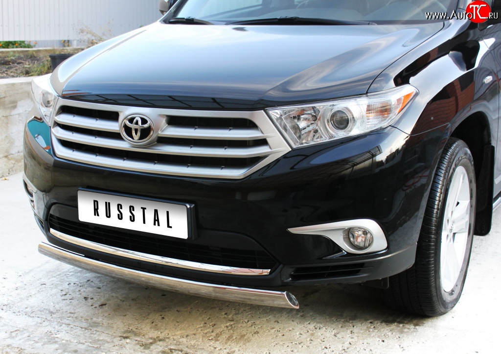11 599 р. Защита переднего бампера (Ø75х42 мм, нержавейка) Russtal Toyota Highlander XU40 рестайлинг (2010-2013)  с доставкой в г. Майкоп