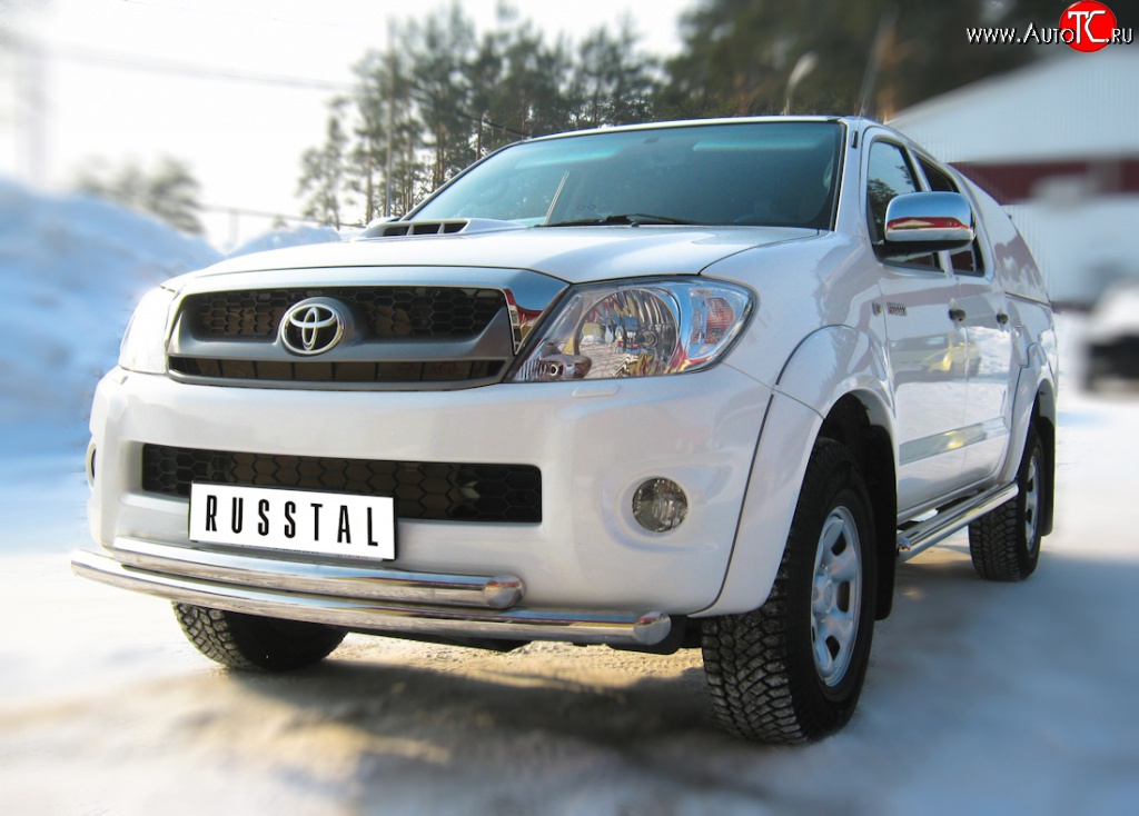 17 299 р. Защита переднего бампера (2 трубыØ63 мм, нержавейка) SLITKOFF  Toyota Hilux  AN10,AN20 (2008-2011) 1-ый рестайлинг  с доставкой в г. Майкоп