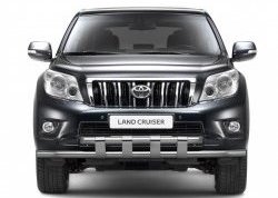 Защита переднего бампера двойная с пластинами из труб d63/63 мм Petroil Tuning Toyota Land Cruiser Prado J150 1-ый рестайлинг (2013-2017) (Нержавеющая полированная сталь)