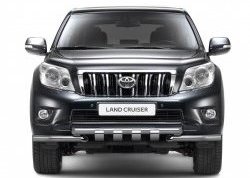 Защита переднего бампера двойная с зубьями из труб d63/63 мм Petroil Tuning Toyota Land Cruiser Prado J150 1-ый рестайлинг (2013-2017) (Нержавеющая полированная сталь)