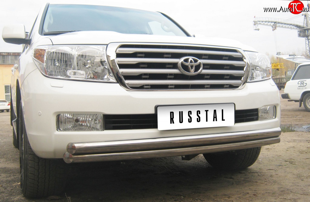 23 999 р. Защита переднего бампера (2 трубыØ63 мм, нержавейка) SLITKOFF  Toyota Land Cruiser  200 (2007-2012) дорестайлинг  с доставкой в г. Майкоп