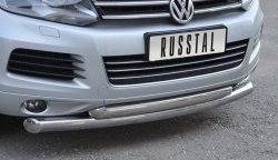 22 549 р. Защита переднего бампера (2 трубыØ76 и 63 мм, нержавейка) SLITKOFF Volkswagen Touareg NF дорестайлинг (2010-2014)  с доставкой в г. Майкоп. Увеличить фотографию 3