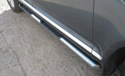 Защита порогов SLITKOFF из трубы d76 мм с пластиковыми вставками для ног Volkswagen Touareg  NF (2010-2014) дорестайлинг (Защита порогов с со скосами на торцах (вариант 1))