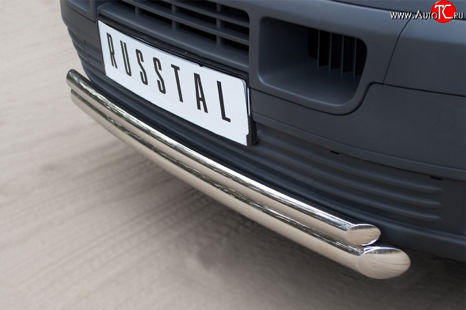 16 999 р. Защита переднего бампера (2 трубыØ63 и 42 мм, нержавейка) SLITKOFF  Volkswagen Transporter  T5 (2003-2009) дорестайлинг  с доставкой в г. Майкоп