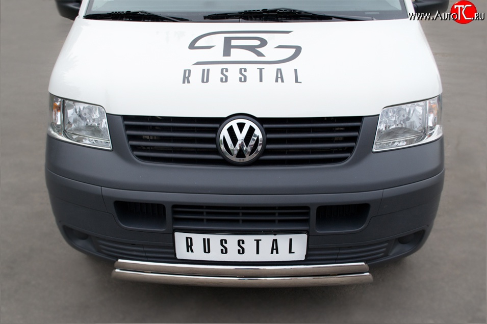 16 849 р. Защита переднего бампера (2 трубыØ75х42 мм, нержавейка) Russtal Volkswagen Transporter T5 дорестайлинг (2003-2009)  с доставкой в г. Майкоп