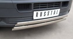 16 849 р. Защита переднего бампера (2 трубыØ75х42 мм, нержавейка) Russtal Volkswagen Transporter T5 дорестайлинг (2003-2009)  с доставкой в г. Майкоп. Увеличить фотографию 2