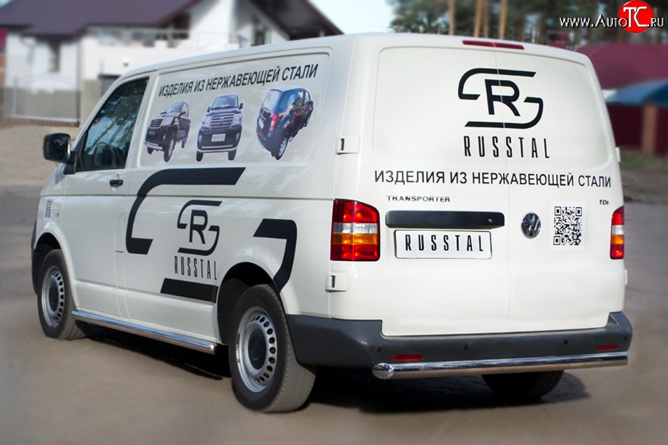 15 799 р. Защита заднего бампера (Ø63 мм, нержавейка) SLITKOFF  Volkswagen Transporter  T5 (2003-2009) дорестайлинг  с доставкой в г. Майкоп