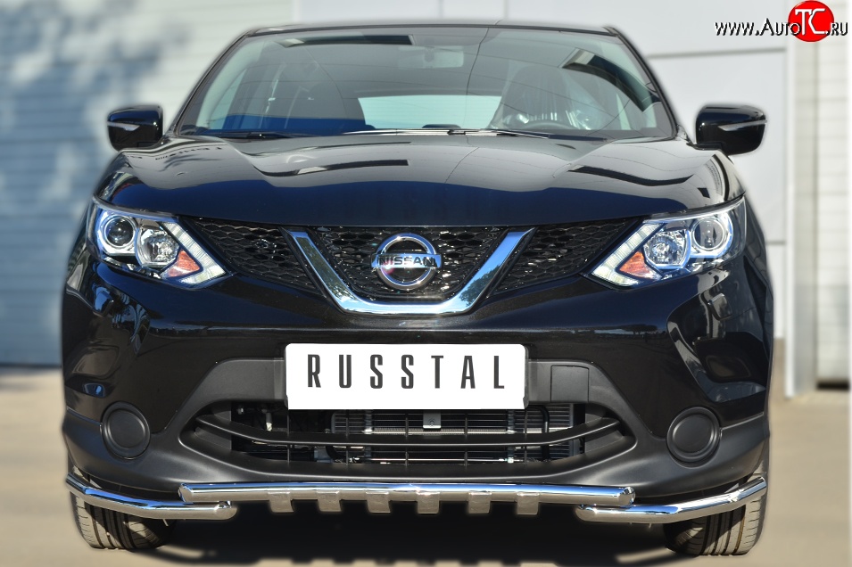 21 899 р. Защита переднего бампера (Ø42 мм с зубами, нержавейка) SLITKOFF  Nissan Qashqai  2 (2013-2019) J11 дорестайлинг  с доставкой в г. Майкоп