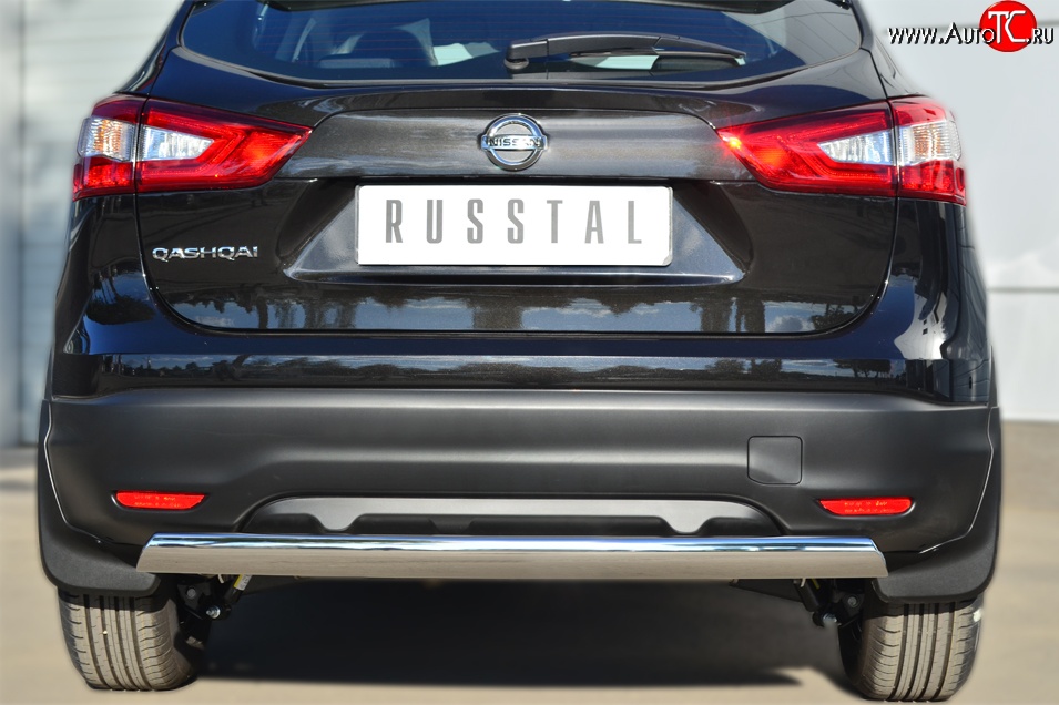 11 299 р. Защита заднего бампера (Ø75x42 мм, нержавейка) Russtal Nissan Qashqai 2 J11 дорестайлинг (2013-2019)  с доставкой в г. Майкоп