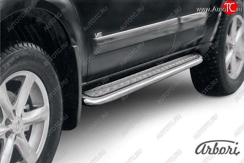 14 219 р. Защита штатных порогов с листом Arbori (нержавейка, алюминий, d57) Nissan Pathfinder R51 рестайлинг (2009-2014)  с доставкой в г. Майкоп