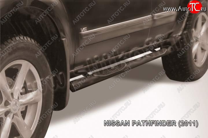 10 299 р. Защита порогов Slitkoff  Nissan Pathfinder  R51 (2009-2014) рестайлинг (Цвет: серебристый)  с доставкой в г. Майкоп