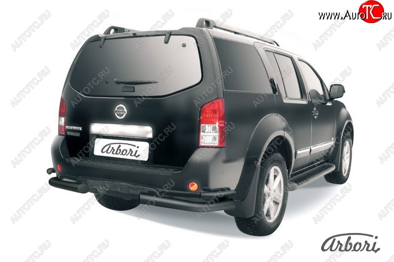 7 469 р. Защита заднего бампера Arbori (уголки, черная, 2 трубы d76 и 42 mm). Nissan Pathfinder R51 рестайлинг (2009-2014)  с доставкой в г. Майкоп