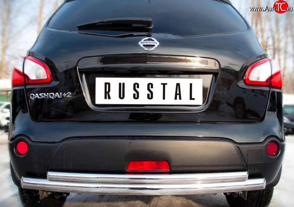16 499 р. Защита заднего бампера (Ø63 и 42 мм, нержавейка) SLITKOFF Nissan Qashqai +2 1 J10 рестайлинг (2010-2014)  с доставкой в г. Майкоп