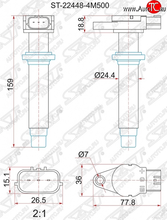 1 299 р. Катушка зажигания SAT Nissan Sunny B15 (1998-2004)  с доставкой в г. Майкоп