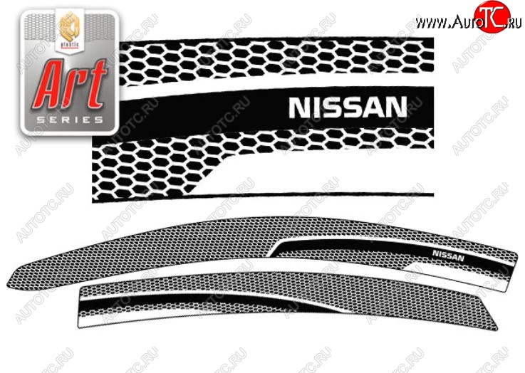 2 199 р. Дефлектора окон CA-Plastic  Nissan Almera  G15 (2012-2019) седан (Серия Art белая, Без хром.молдинга)  с доставкой в г. Майкоп