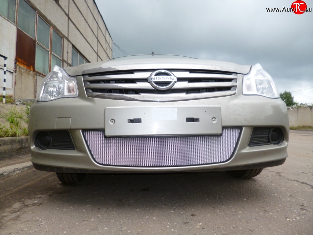2 199 р. Сетка на бампер Russtal (хром) Nissan Almera G15 седан (2012-2019)  с доставкой в г. Майкоп