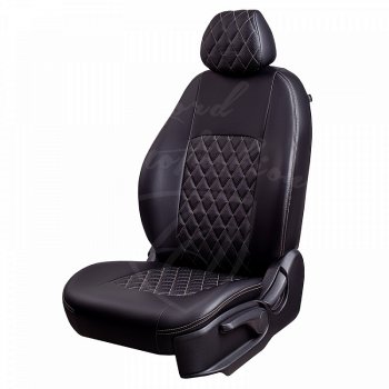 Чехлы для сидений Lord Autofashion Турин Ромб (экокожа, сплошная спинка) Nissan Almera  G15 (2012-2019) седан (Черный, вставка черная, строчка бежевая)