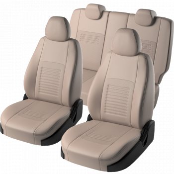 9 449 р. Чехлы для сидений Lord Autofashion Турин (экокожа, сплошная спинка, 3 Г-образных подголовника)  Nissan Almera Classic  седан (2006-2013) B10 (Бежевый, вставка бежевая)  с доставкой в г. Майкоп. Увеличить фотографию 2