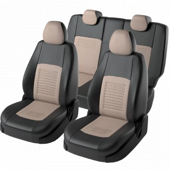 9 449 р. Чехлы для сидений Lord Autofashion Турин (экокожа, сплошная спинка, 3 Г-образных подголовника)  Nissan Almera Classic  седан (2006-2013) B10 (Черный, вставка бежевая)  с доставкой в г. Майкоп. Увеличить фотографию 2