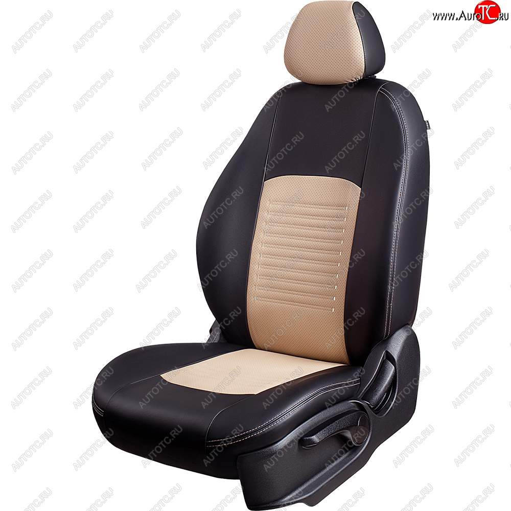 9 449 р. Чехлы для сидений Lord Autofashion Турин (экокожа, сплошная спинка, 3 Г-образных подголовника)  Nissan Almera Classic  седан (2006-2013) B10 (Черный, вставка бежевая)  с доставкой в г. Майкоп