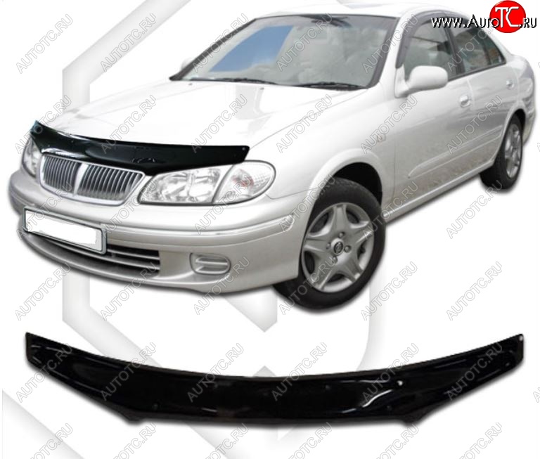 1 999 р. Дефлектор капота CA-Plastic Nissan Bluebird Sylphy седан G10 дорестайлинг (2000-2003) (серия Classic черный, Без надписи)  с доставкой в г. Майкоп