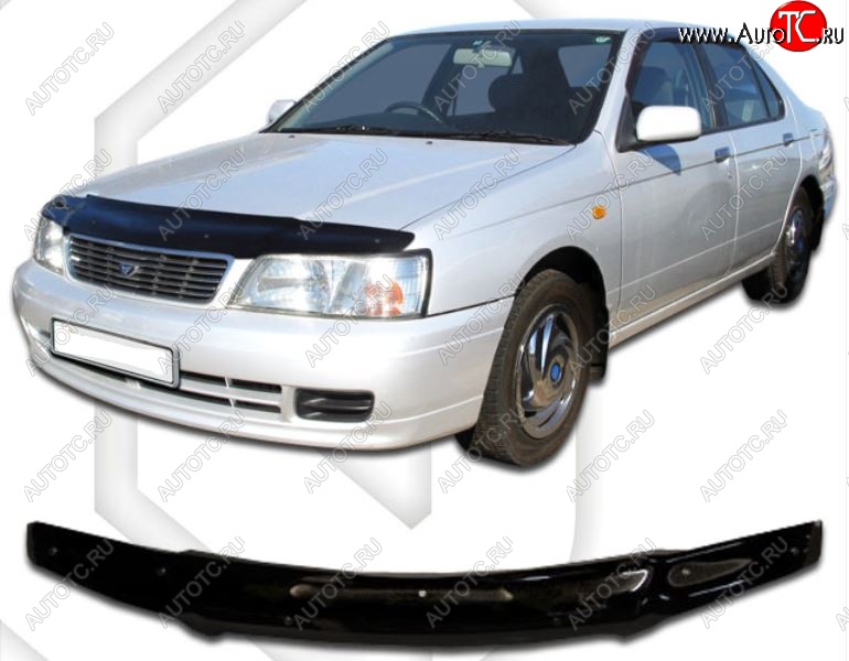 1 999 р. Дефлектор капота CA-Plastic Nissan Bluebird седан U14 дорестайлинг (1996-1998) (Classic черный, Без надписи)  с доставкой в г. Майкоп