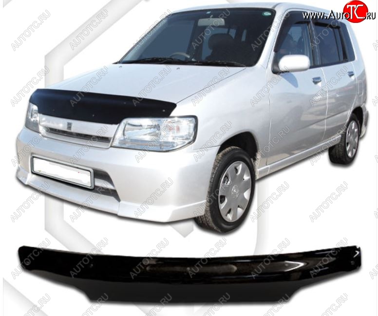 2 079 р. Дефлектор капота CA-Plastic  Nissan Cube  1 (1998-2002) (Classic черный, Без надписи)  с доставкой в г. Майкоп