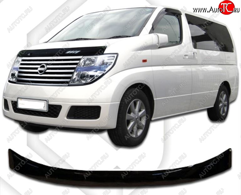 1 899 р. Дефлектор капота CA-Plastic Nissan Elgrand 2 дорестайлинг (2002-2004) (Classic черный, Без надписи)  с доставкой в г. Майкоп