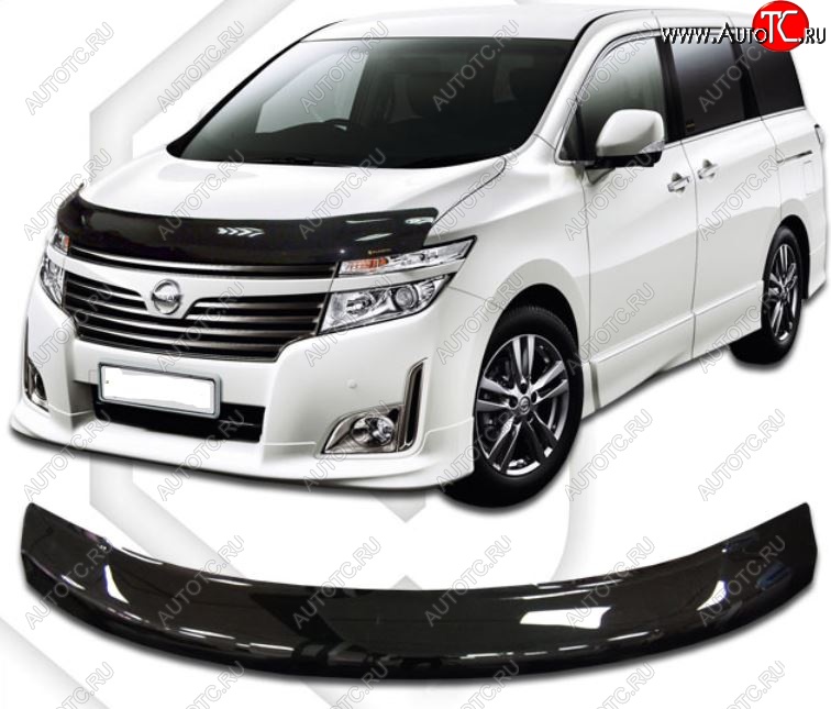2 199 р. Дефлектор капота CA-Plastic  Nissan Elgrand  3 (2010-2025) дорестайлинг, рестайлинг (Classic черный, Без надписи)  с доставкой в г. Майкоп