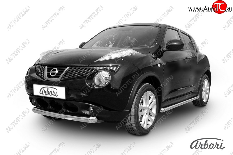 11 339 р. Защита переднего бампера 4WD Arbori (короткая, нержавейка, 1 труба d76 mm). Nissan Juke 1 YF15 рестайлинг (2014-2020)  с доставкой в г. Майкоп