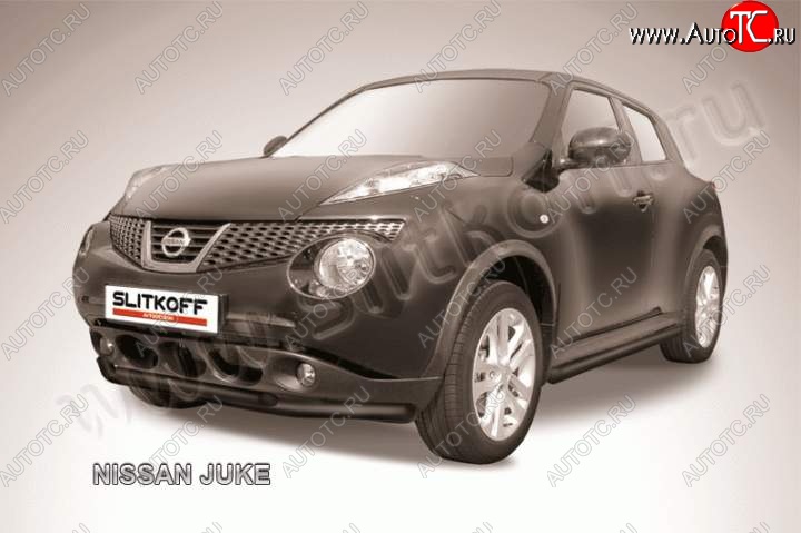 9 249 р. Защита переднего бампера из труб d57 и d42 Slitkoff  Nissan Juke  1 YF15 (2010-2020) дорестайлинг, рестайлинг (Цвет: серебристый)  с доставкой в г. Майкоп