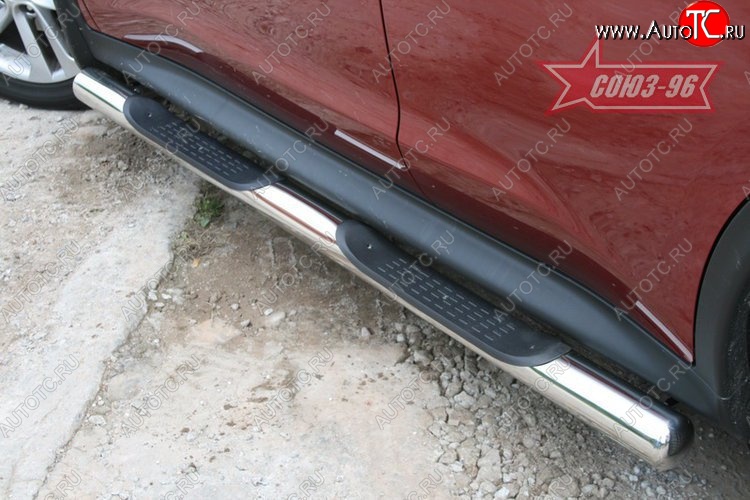 18 359 р. Защита порогов с проступью 4х4 Souz-96 (d76) Nissan Juke 1 YF15 рестайлинг (2014-2020)  с доставкой в г. Майкоп