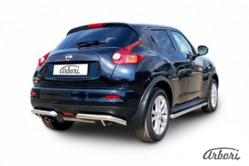 10 619 р. Защита заднего бампера Arbori (уголки, нержавейка, 1 труба d57 mm). Nissan Juke 1 YF15 рестайлинг (2014-2020)  с доставкой в г. Майкоп. Увеличить фотографию 2